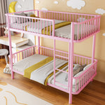 Metal Bunk Bed 90x200 with Safety Railing, Space-Saving, Black, Pink