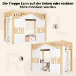 House Bunk Bed 90x200cm Loft Bed with Window, White & Natural Wood