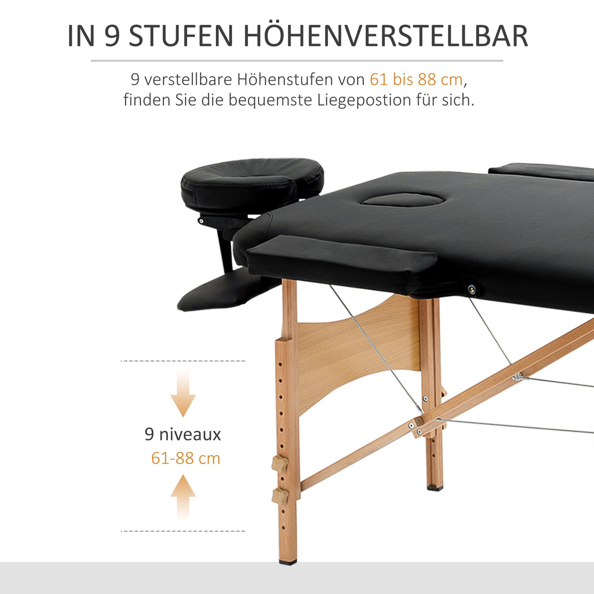 Folding Portable Massage Table, Adjustable Headrest, Faux Leather & Wood, Black