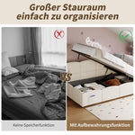 Upholstered Single Bed with USB Charger and Storage Bag, 90x200 cm, Beige Bouclé