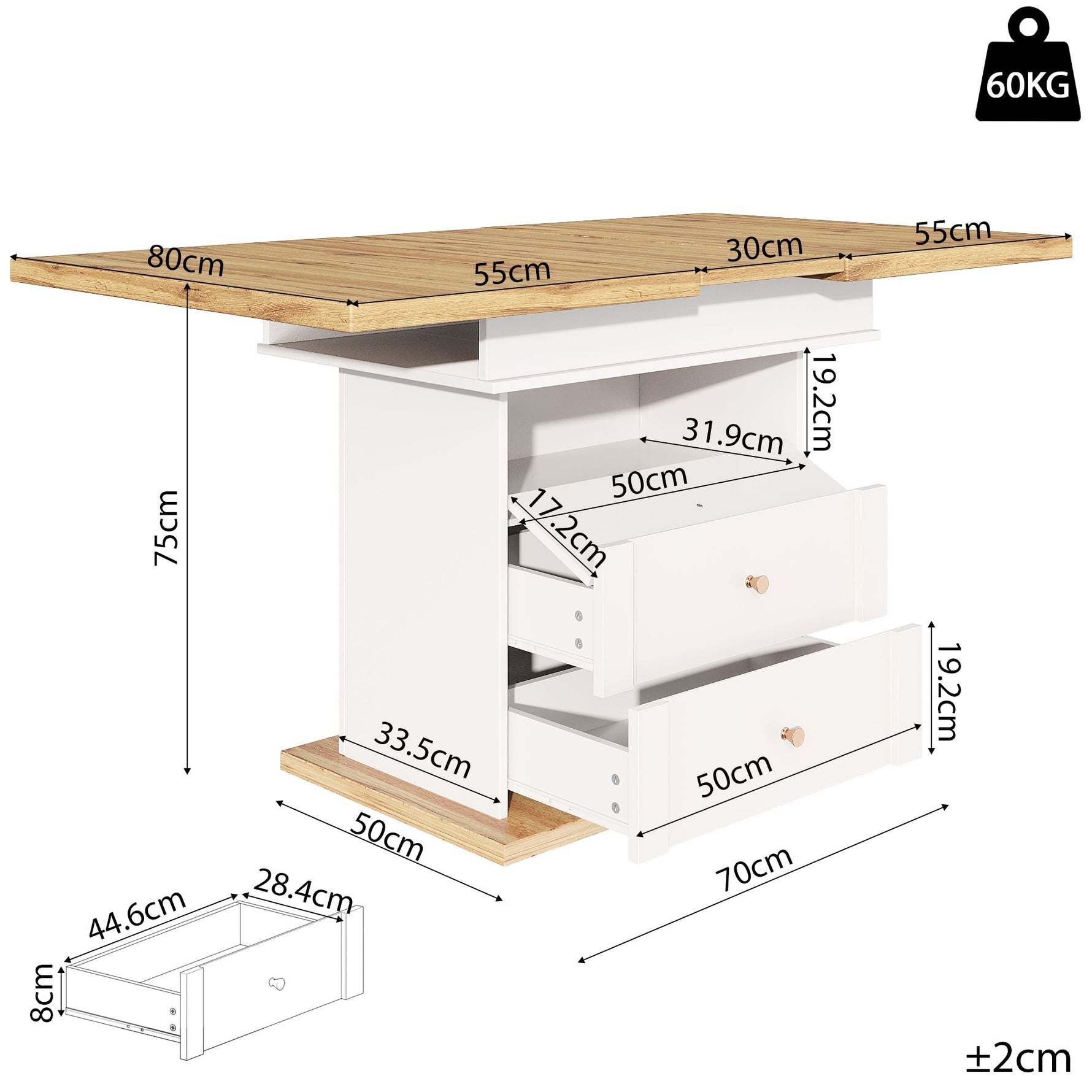 Telescopic Dining Table, Extendable for 4-6 People, White