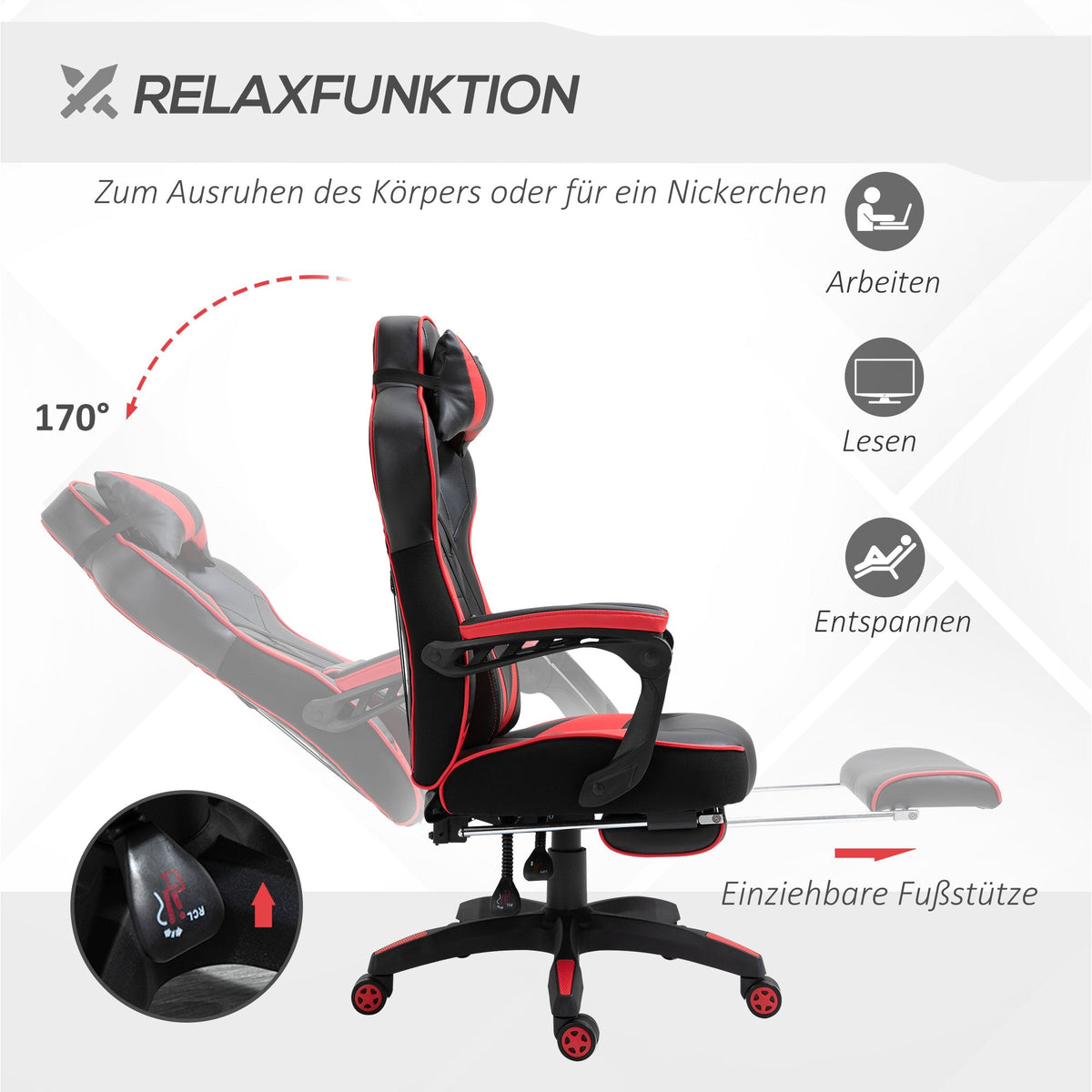 Office Chair Gaming Chair, Massage Function, Height Adjustable, Faux Leather Black