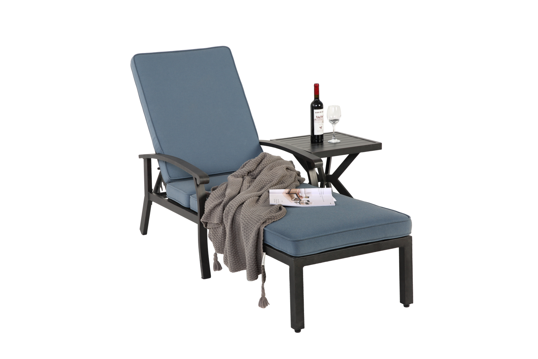 Lounge Patio Chair, Adjustable Reclining Rustproof Aluminum Poolside Chaise, Blue