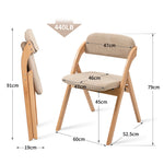 Folding Dining Chairs - Set of 2, Wooden Stackable, Padded Seats, Removable Cover - Khaki