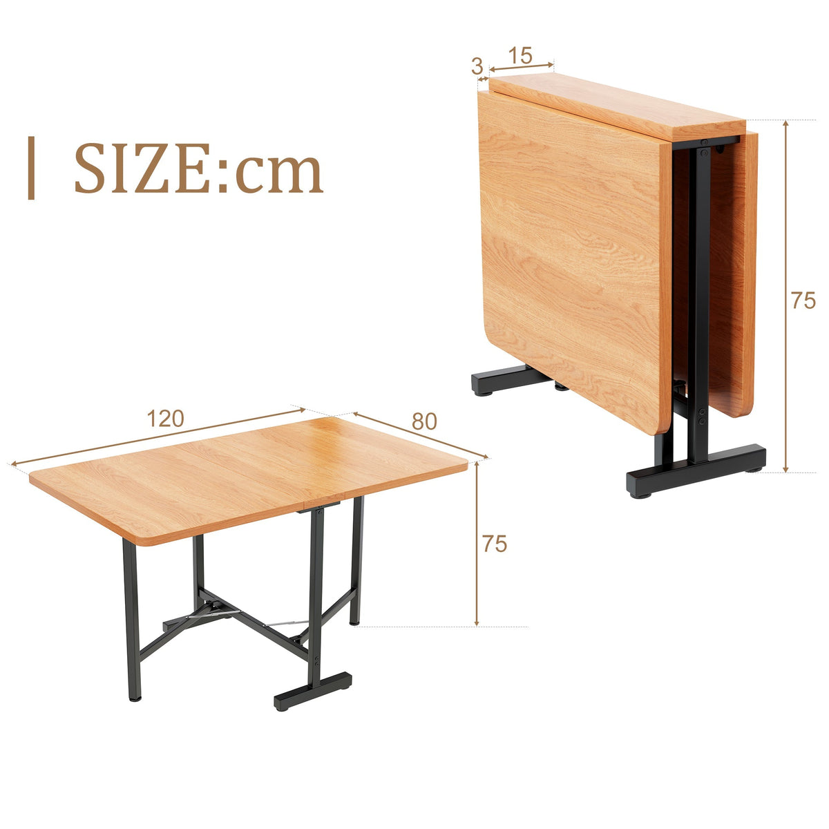 Extendable Dining Table 120x80 cm Foldable Modern Minimalist Natural Color