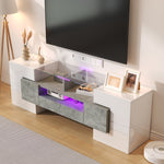 TV Cabinet Lowboard 145cm LED Lighting Modern High-Gloss White