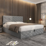 Upholstered Bed with Hydraulic Slatted Frame and Storage, 140x200cm, Grey