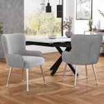 Velvet Dining Chair Set of 4 with Armrests Lumbar Support Adjustable Feet Grey