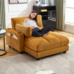 Palm Chair with Fluffy Cushions, Headrest, 3-Cup Holder & Side Pocket, Mustard