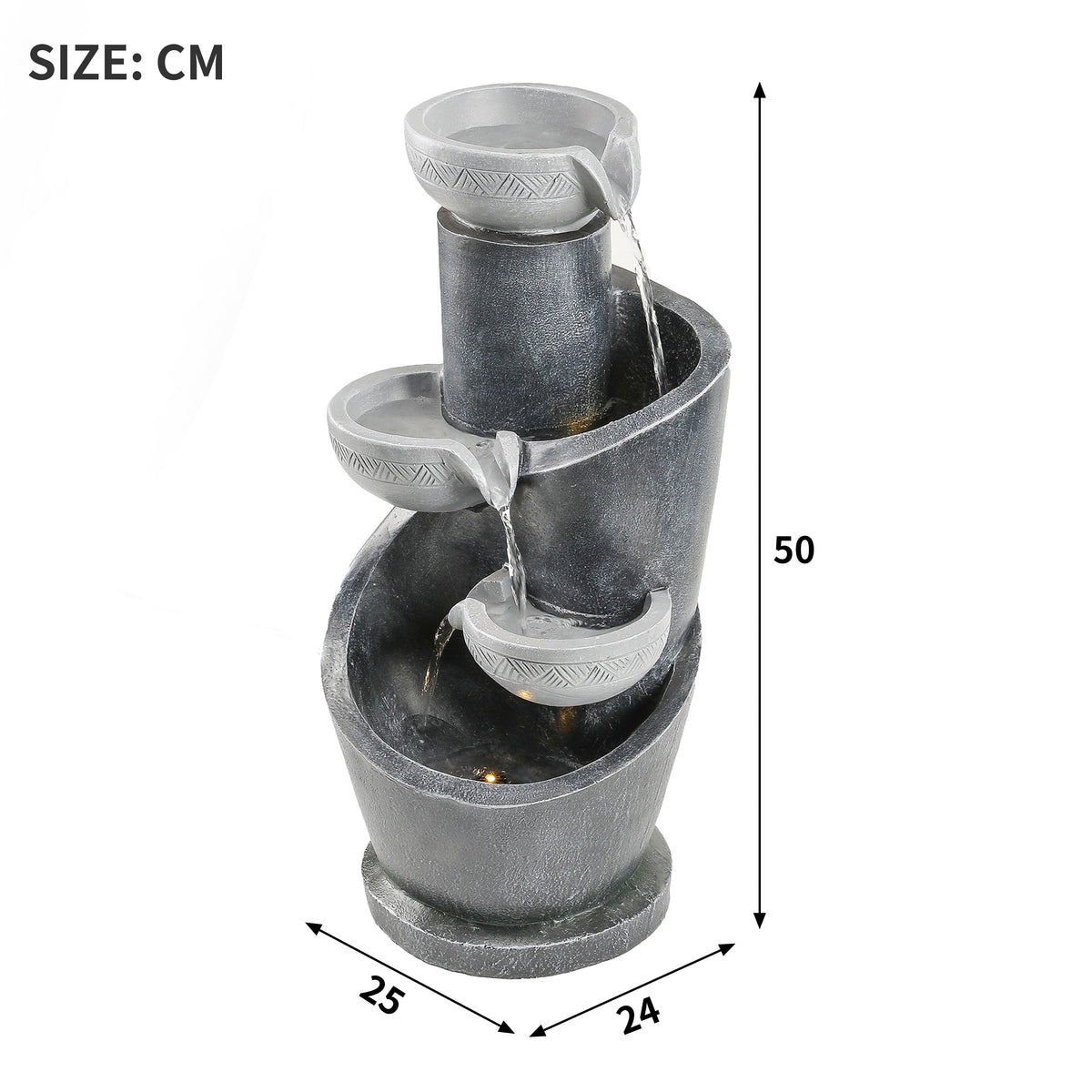 Garden Fountain with LED Lighting and Water Pump, Grey Artificial Stone