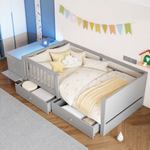 Children's Bed 90x200cm with Desk, LED & Storage Drawers, Grey