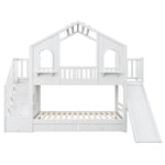 Children's Bunk Bed 90x200 House Shape with Ladder & Slide, White