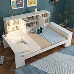 Storage Bed with Pull-out Bed, Double Doors and USB Ports, 90x200cm, White Wood