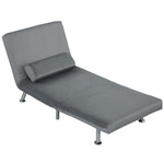 Folding Recliner Chair, Bed Function, Adjustable Backrest, Velvet, Grey