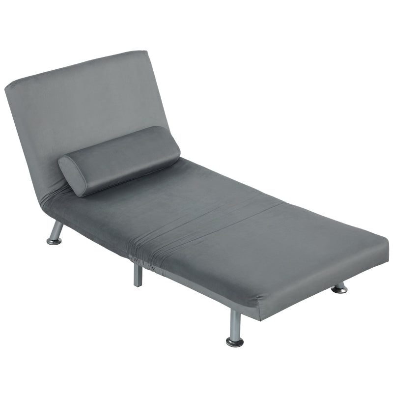 Folding Recliner Chair, Bed Function, Adjustable Backrest, Velvet, Grey