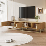 TV Cabinet 180cm 4 Doors Semi-circular Handles Wood Grain Finish