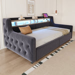 Upholstered Sofa Bed with Hydraulic Storage, LED Lighting and Charging Port, 90x200cm, Dark Grey