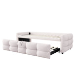 Extendable Upholstered Sofa Bed with Slatted Frame and 90/180x190cm Mattress Support, Beige Teddy Velvet