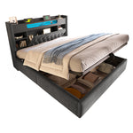 Upholstered Bed 180x200 with Hydraulic Storage & LED, Grey Linen