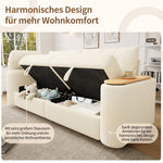 Teddy Plush Sofa, 3-Seater Modular Sofa Bed with Storage and Side Table, Beige