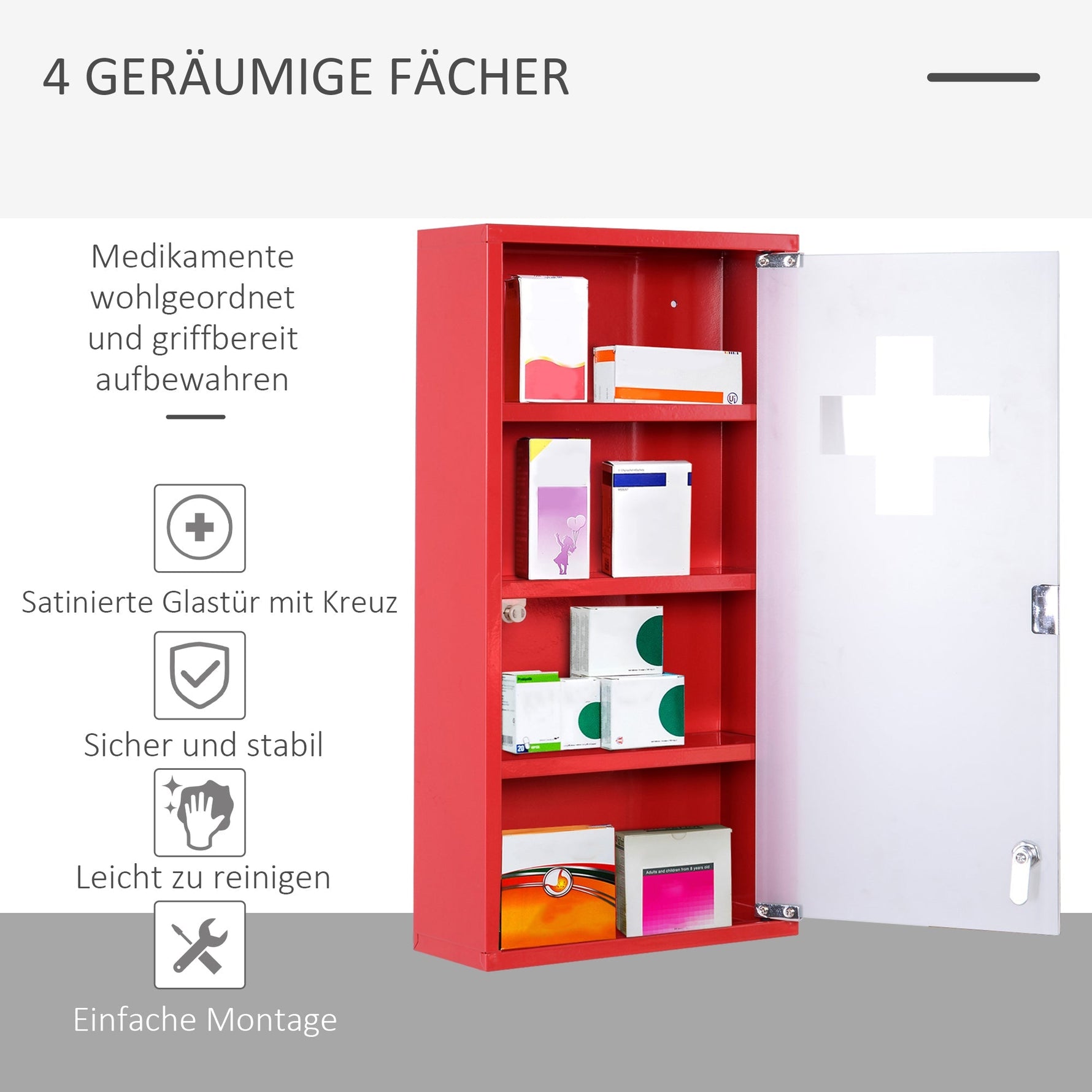 First Aid Cabinet, Locking Storage for Home/Office, Stainless Steel Model 3