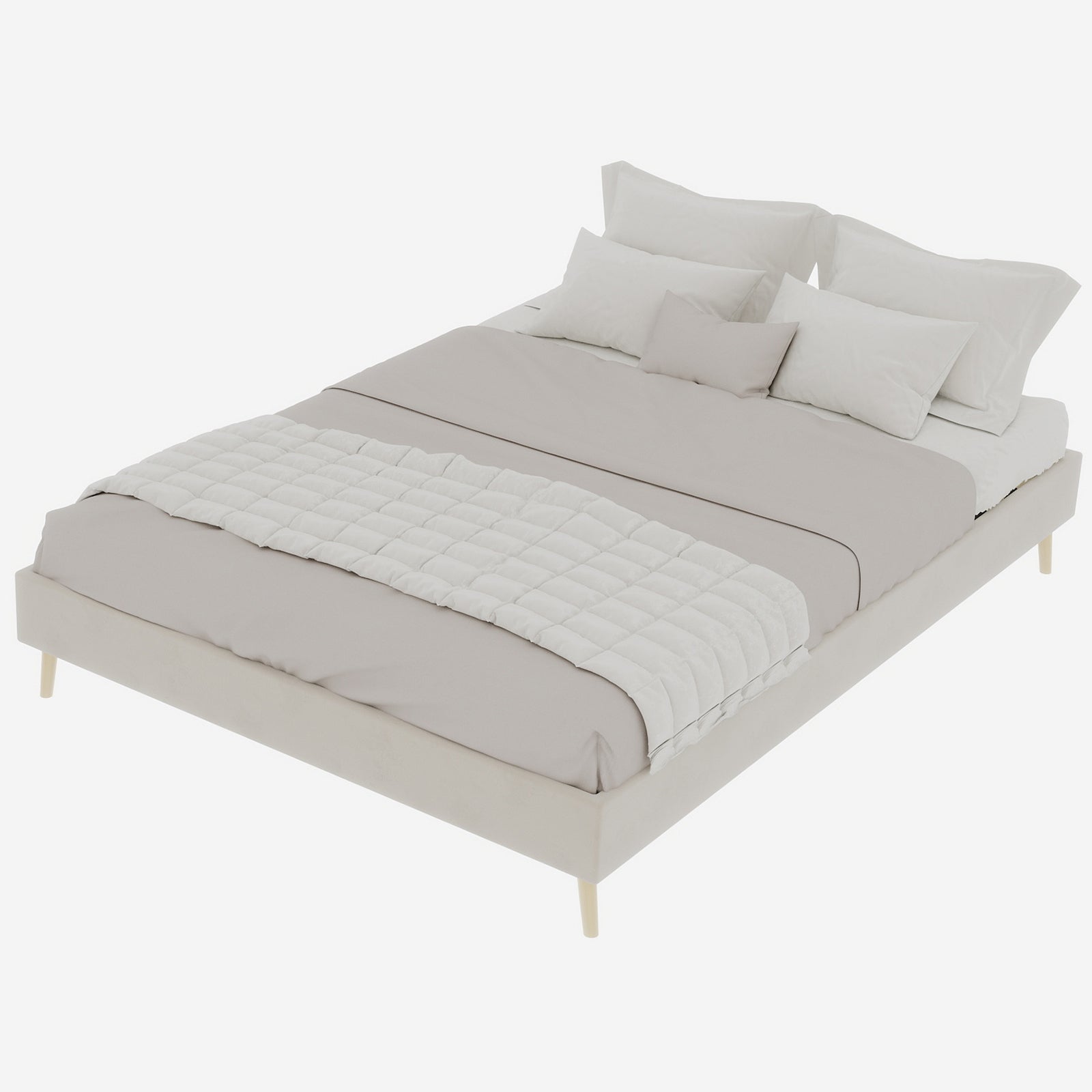 Modern Minimalist Bed Frame 140x200 Low-Profile Dutch Velvet, Beige
