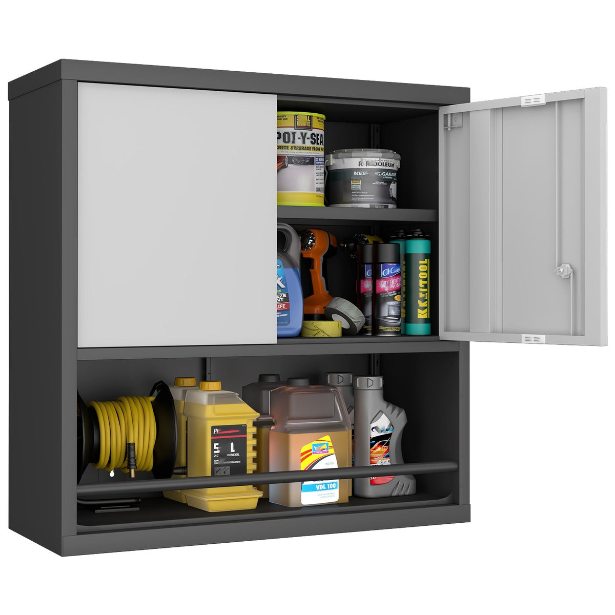 Storage Cabinet with 2 Doors and Adjustable Shelves, Black Metal