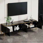 TV Stand Modern High-Gloss Storage 4 Doors Gold Trim