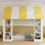 Children's Canopy Bed 90x200cm with Storage, Wooden Frame, White