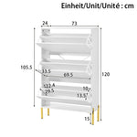 Modern Minimalist Shoe Cabinet with 3 Doors and Large Capacity, White and Gold