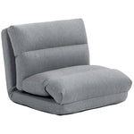 Folding Floor Chair, 6-Position Adjustable Backrest Bed Function Thick Cushion, Linen Look Grey