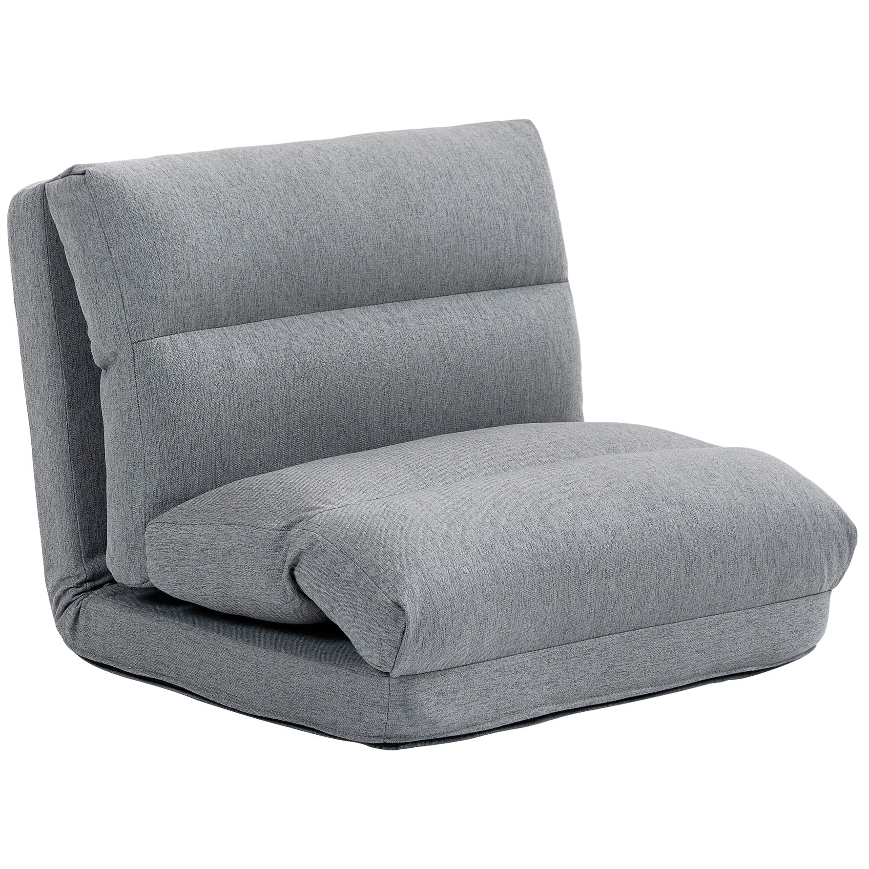 Folding Floor Chair, 6-Position Adjustable Backrest Bed Function Thick Cushion, Linen Look Grey