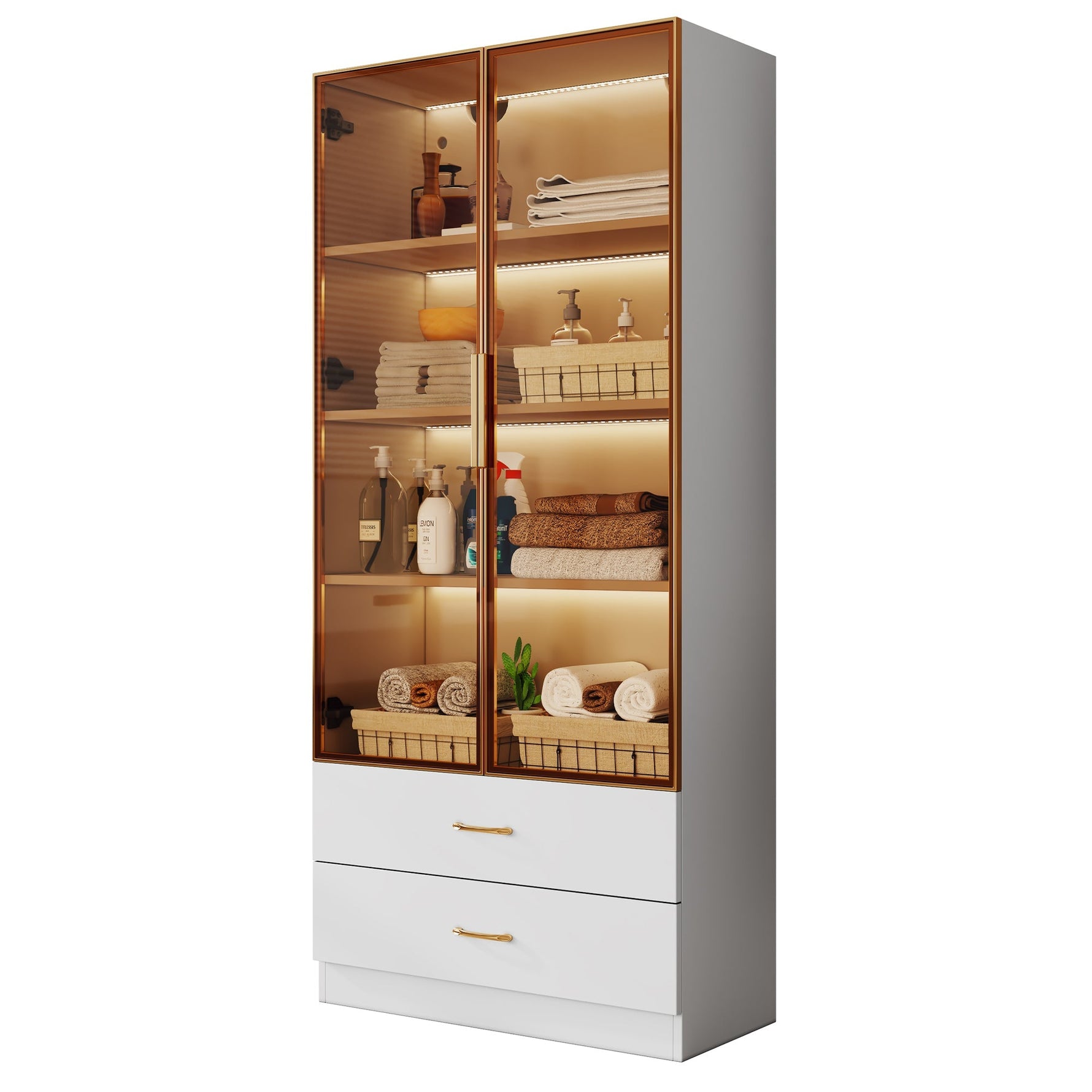 Bathroom Cabinet, 75cm, 2 Drawers & 2 Doors, Glass