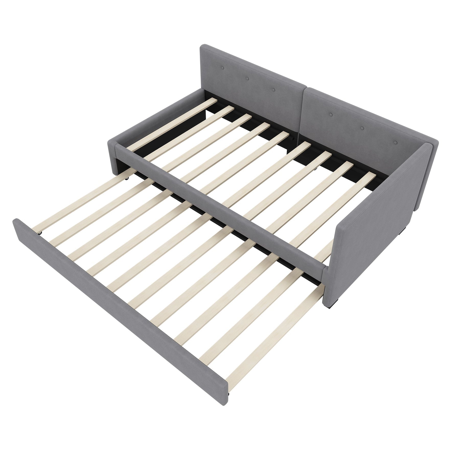 Daybed with Rollaway Bed, 90x200cm Single Sofa Bed and Lattenrost, Grey Velvet