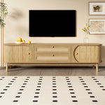 TV Cabinet with Doors, Drawers & Rattan Sides - Natural Wood Blend