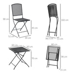 Garden Bistro Set, 3 Persons, 1 Table, 2 Folding Chairs, Metal Grey