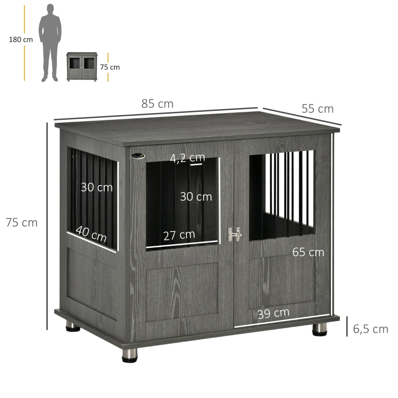 Dog Crate Kennel, Lockable Magnetic Door Window, Grey