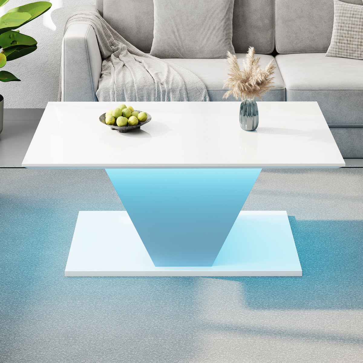 Coffee Table 100x50x46cm Special Shape LED High-Gloss White V-Shape