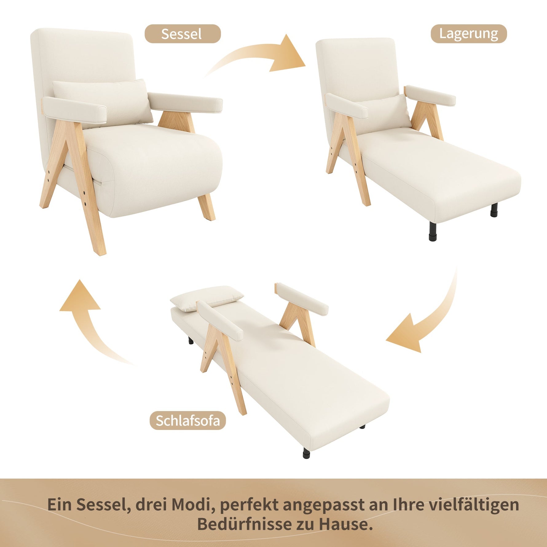 3-in-1 Convertible Armchair Sofa Bed, Upholstered Folding Seat, Modern Design