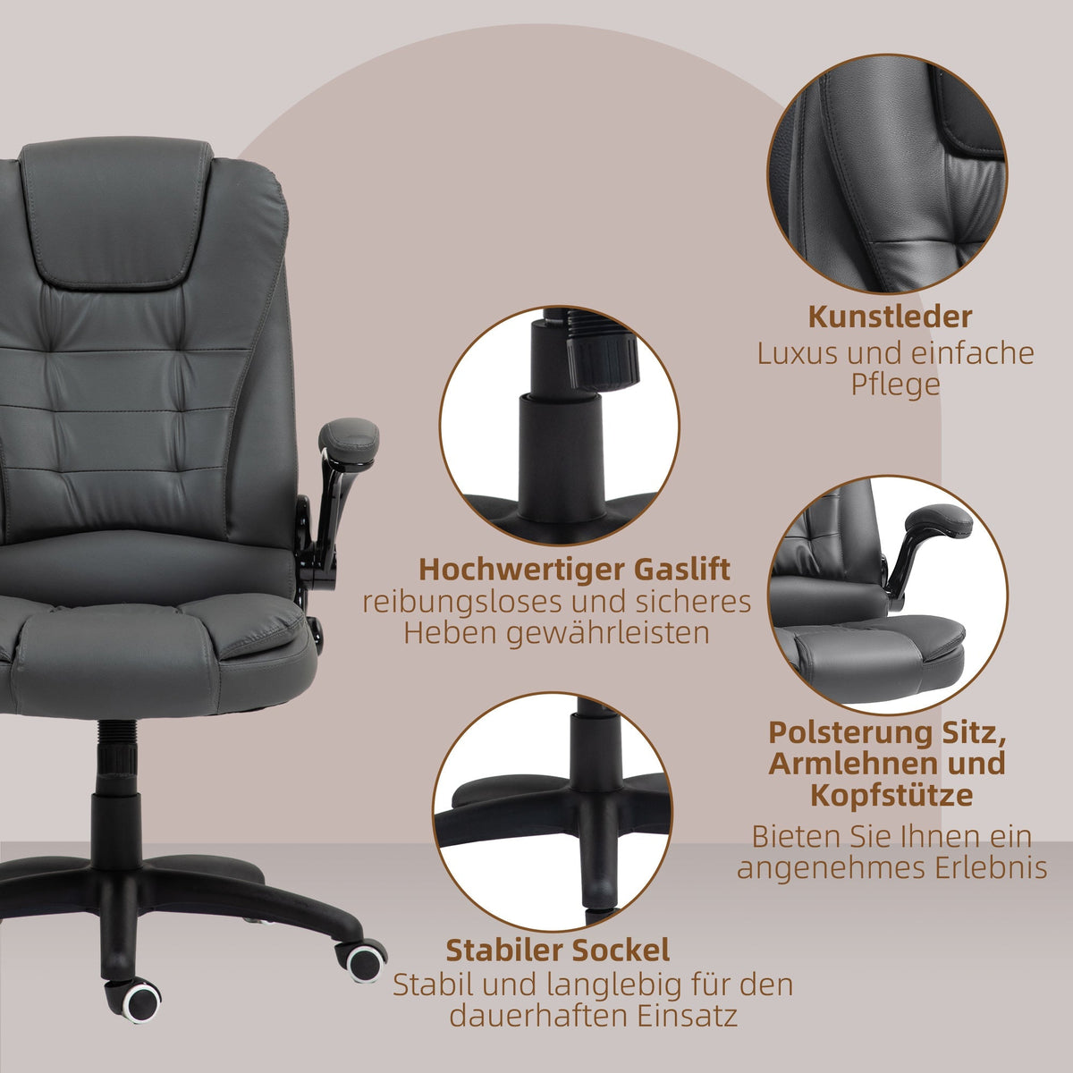 Office Chair, Ergonomic Executive with Rocking Function, Faux Leather, Dark Grey
