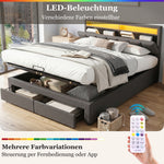 Upholstered Bed 180x200cm with Hydraulic Storage & LED, Grey Linen