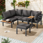 Garden Furniture Set with Sofa and Multi-functional Tables, Galvanized Steel and Wood-look Plastic, Grey and Black