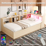 Sofa Bed 90x200cm with Hydraulic Storage & LED, Wood Color