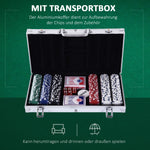 Poker case set 300 chips 2 decks of cards 5 dice aluminum