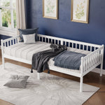 Pine Wood Daybed 90x200cm Sofa Bed with Railings & Slats, White