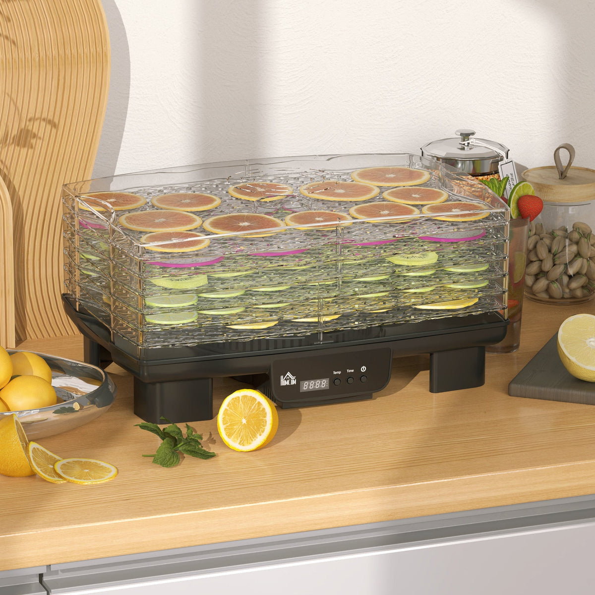 Food Dehydrator, 6 Trays, 550W, 40-70°C, 48-Hour Timer, Black