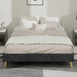 Modern Minimalist Bed Frame 140x200cm Low-Profile Base Grey Dutch Velvet