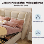Upholstered Bed with Pneumatic Storage System and Headboard, 90 x 200 cm, Beige Linen