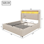 Upholstered Bed 160x200cm LED/USB, Storage, Hydraulic Lift, Beige Linen Fabric
