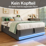 Upholstered Bed 90x200cm Hydraulic Storage with LED & USB/Type-C Ports Grey